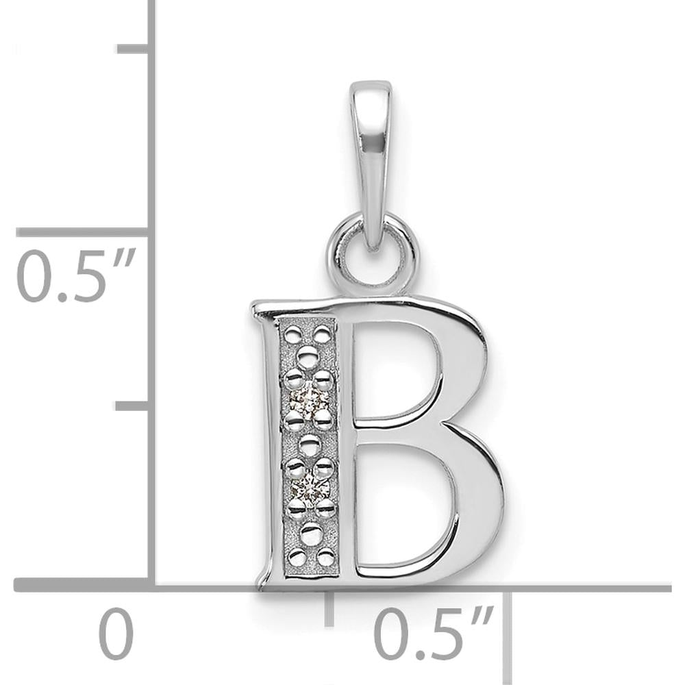14K White Gold Diamond "B" Initial Pendant with Two Round Diamonds - 0.01 Carat Total Diamond Weight by Oro Pregiato