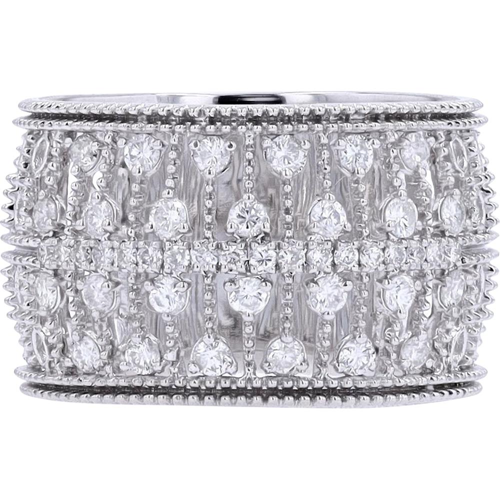 14K White Gold Diamond Band Ring with Milgrain Detailing - 0.60 Carat Total Diamond Weight