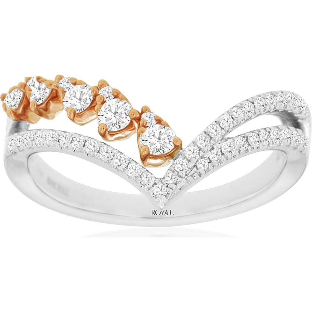 14K White Gold Diamond Band Ring with Rose Gold Prongs - 0.48 Carats Total Diamond Weight