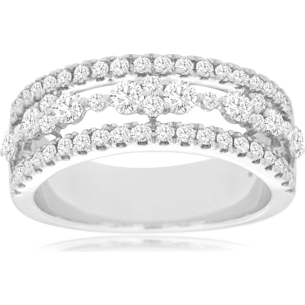 14K White Gold Diamond Band Ring with Three Rows of Brilliant Round Diamonds - 1.00 Carats Total Diamond Weight