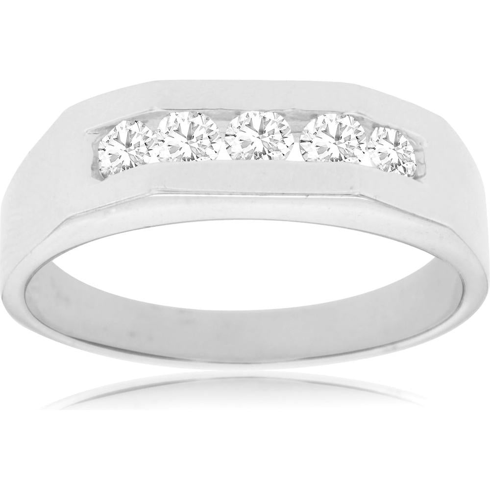14K White Gold Diamond Band with 5 Round Diamonds - 0.53 Carats Total Diamond Weight