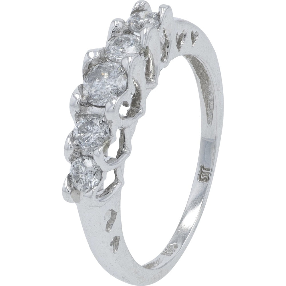 14K White Gold Diamond Band with Alternating Prong-Set Round Diamonds - 0.50 Carat Total Diamond Weight