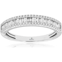 14K White Gold Diamond Band with Alternating Round and Baguette Cut Diamonds and Pavé Borders - 0.50 Carat Total Diamond Weight - Royal Jewelry