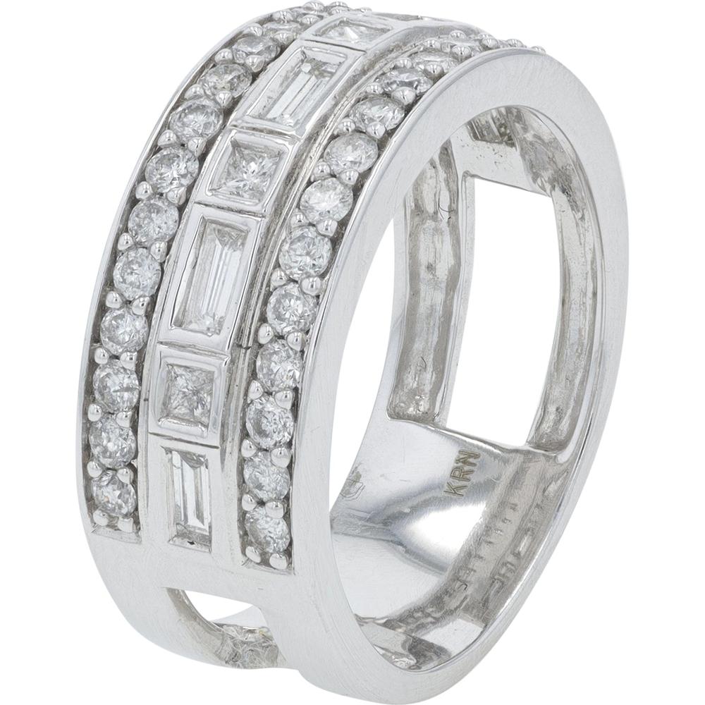 14K White Gold Diamond Band with Alternating Round and Baguette Diamonds - 1.00 Carat Total Diamond Weight