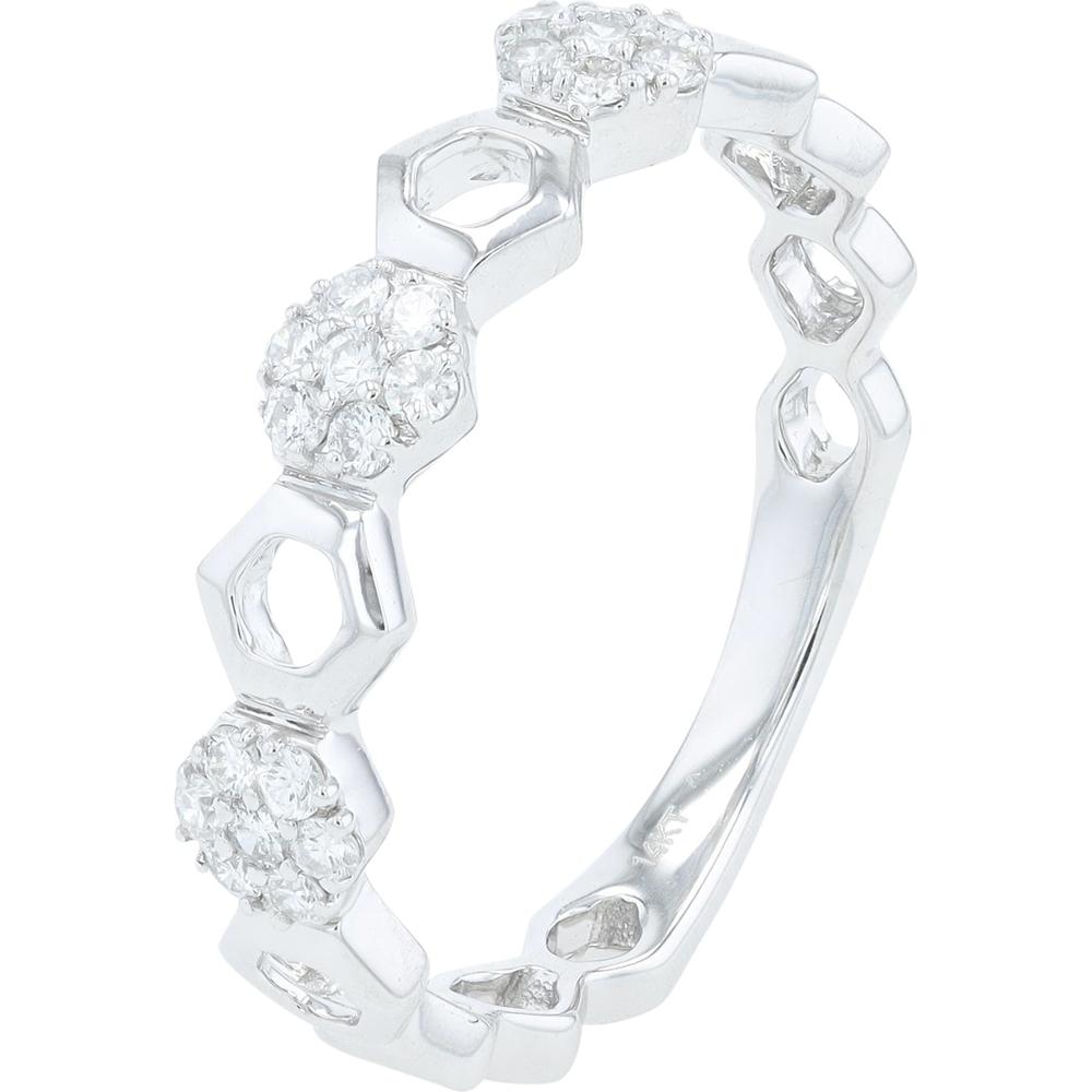 14K White Gold Diamond Band with Geometric Diamond Clusters - 0.25 Carat Total Diamond Weight
