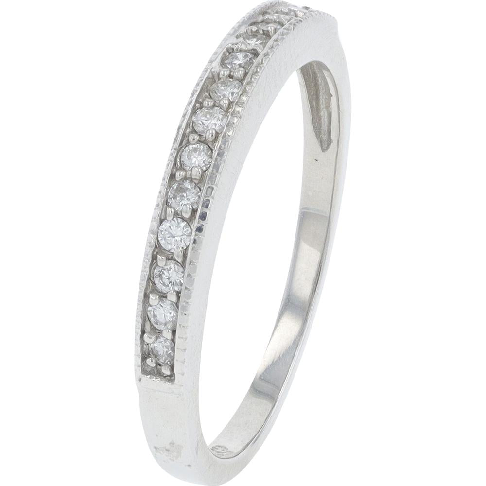 14K White Gold Diamond Band with Milgrain Detail - 0.14 Carats Total Diamond Weight
