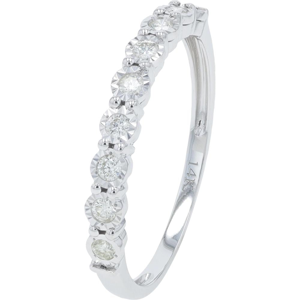 14K White Gold Diamond Band with Seven Prong Set Round Diamonds - 0.17 Carat Total Diamond Weight