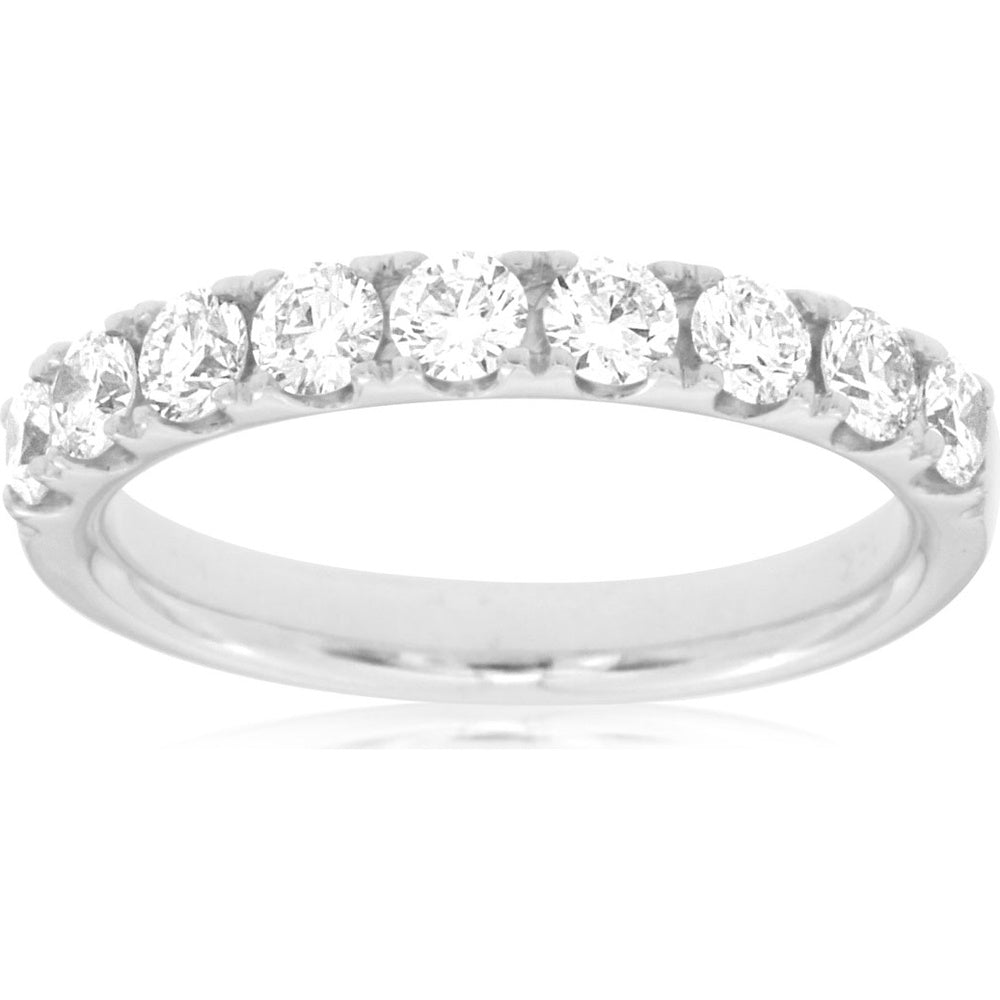 14K White Gold Diamond Band with Shared-Prong Set Round Diamonds - 1.00 Carat Total Diamond Weight - Royal Jewelry