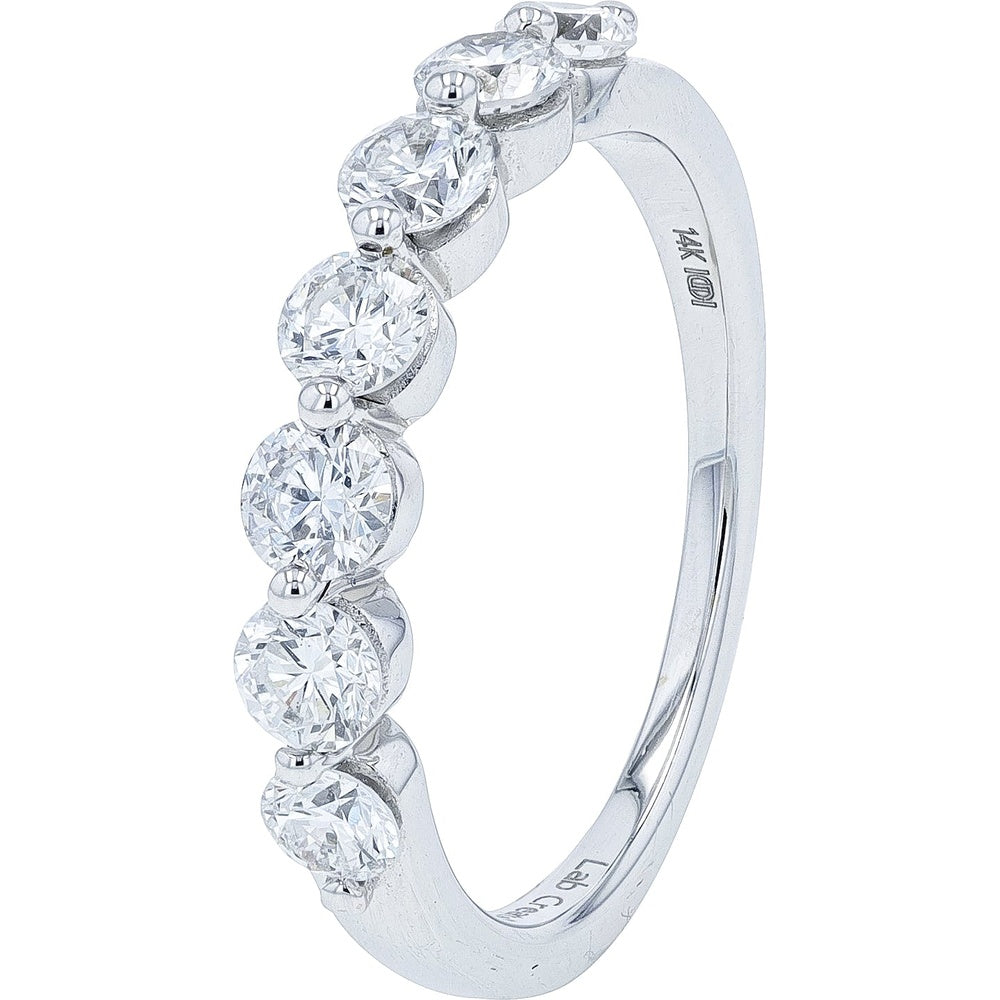 14K White Gold Diamond Band with Shared Prong Set Round Lab Grown Diamonds - 1.00 Carat Total Diamond Weight