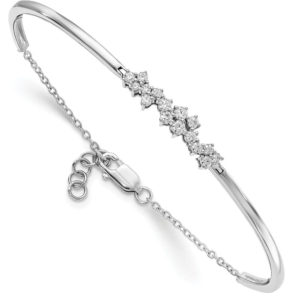 14K White Gold Diamond Bangle Bracelet with Adjustable Chain - Rhodium Plated by Oro Pregiato
