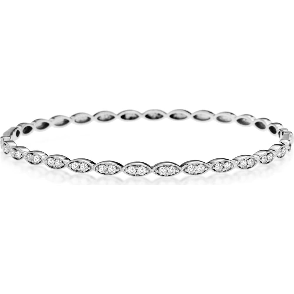14K White Gold Diamond Bangle Bracelet with Marquise-Inspired Diamond Stations - 0.75 Carat Total Diamond Weight - Royal Jewelry