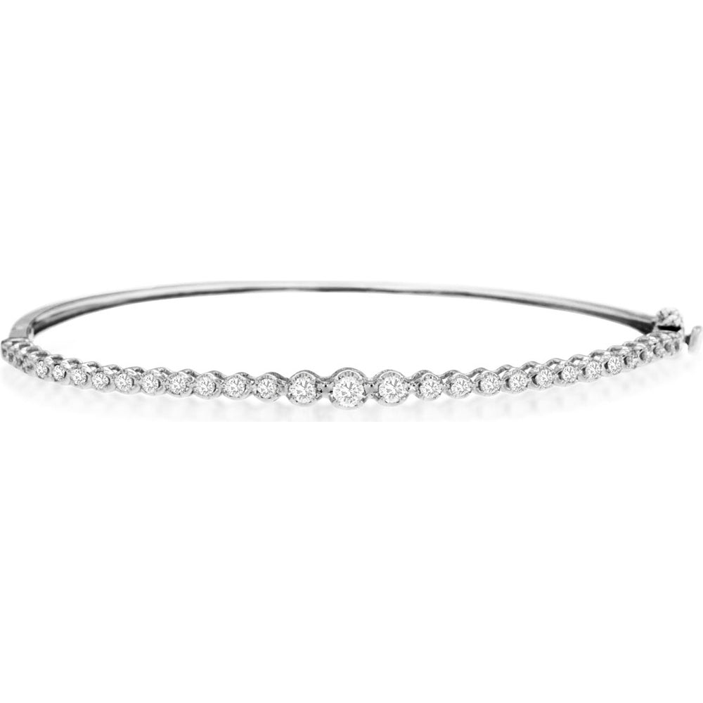 14K White Gold Diamond Bangle Bracelet with Pavé Set Round Diamonds - 0.60 Carat Total Diamond Weight - Royal Jewelry