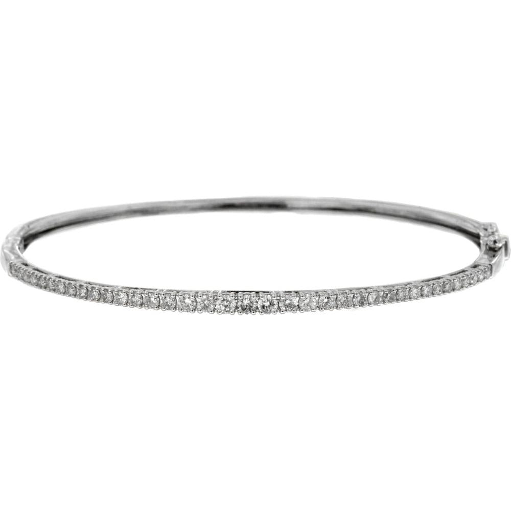 14K White Gold Diamond Bangle Bracelet with Round Diamonds - 1 Carat Total Diamond Weight - Royal Jewelry