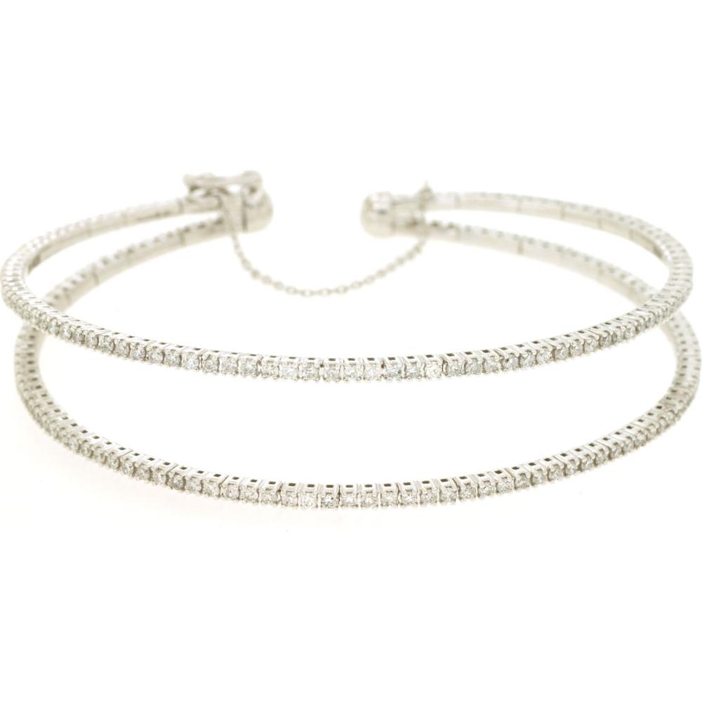 14K White Gold Diamond Bangle Bracelet with Round Diamonds - 2.00 Carat Total Diamond Weight - Royal Jewelry