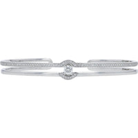 14K White Gold Diamond Bangle with 0.75 Carat Total Weight Round Halo Diamonds