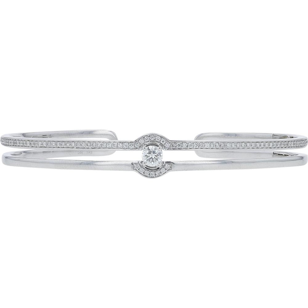 14K White Gold Diamond Bangle with 0.75 Carat Total Weight Round Halo Diamonds