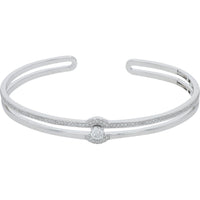 14K White Gold Diamond Bangle with 0.75 Carat Total Weight Round Halo Diamonds