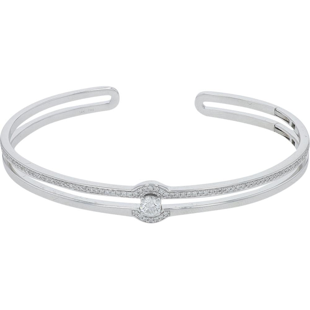 14K White Gold Diamond Bangle with 0.75 Carat Total Weight Round Halo Diamonds