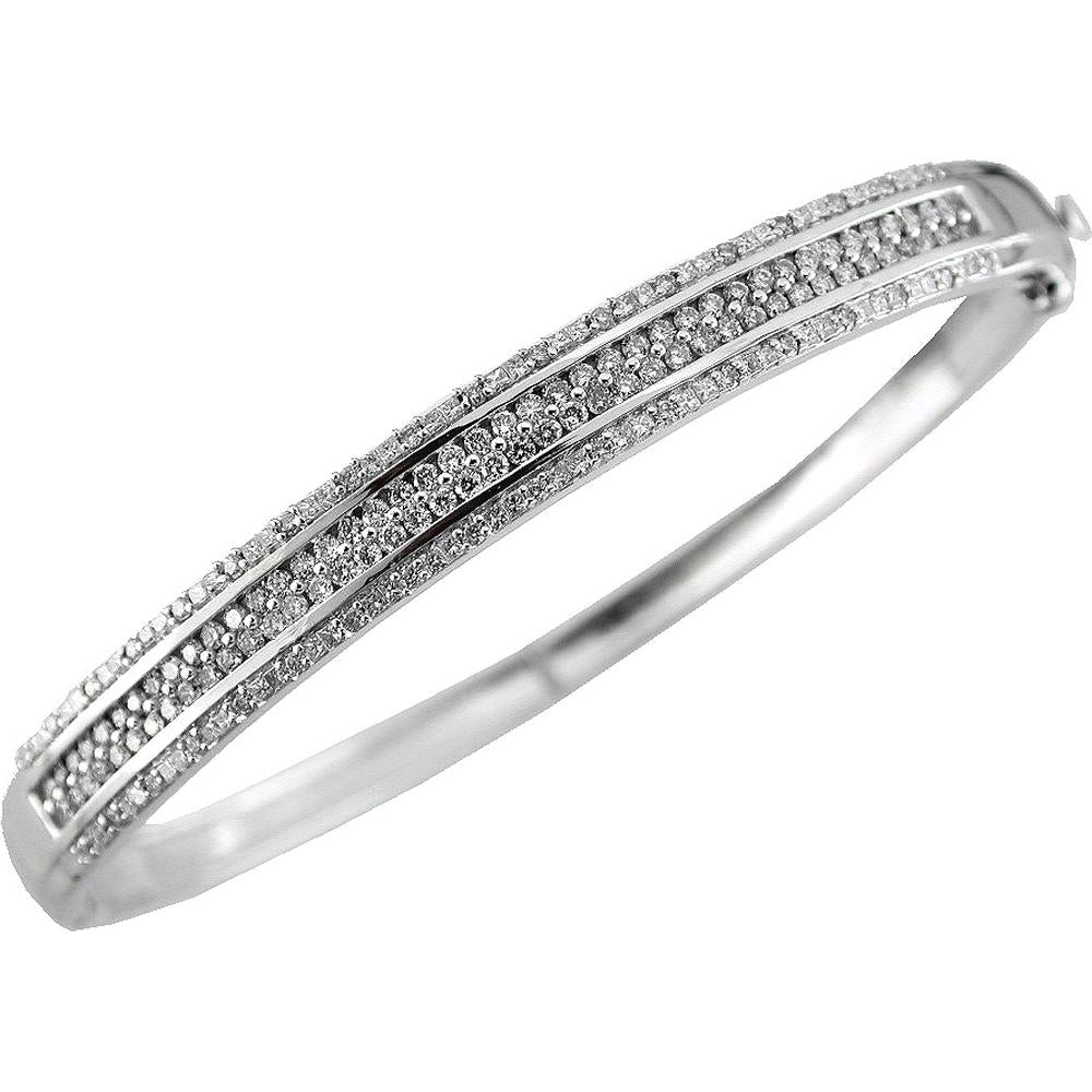 14K White Gold Diamond Bangle with Baguette and Round Diamonds - 1.50 Carat Total Diamond Weight - Royal Jewelry