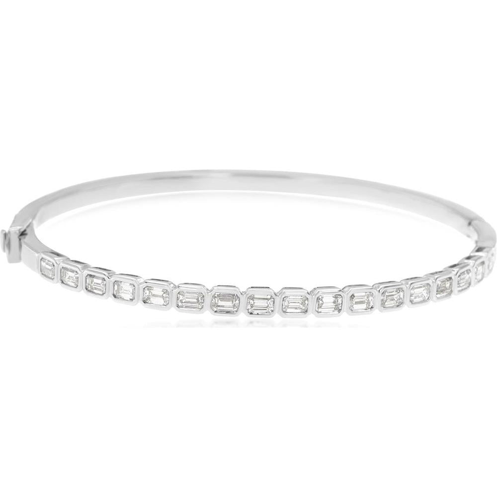 14K White Gold Diamond Bangle with Emerald-Cut Diamonds - 1.8 Carats Total Diamond Weight