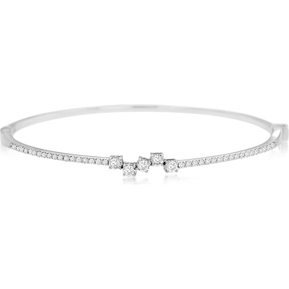 14K White Gold Diamond Bangle with Pavé and Prong Set Round Diamonds - 0.53 Carat Total Diamond Weight - Royal Jewelry