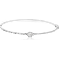 14K White Gold Diamond Bangle with Pear-Shaped Milgrain Center Accent - 0.55 Carat Total Diamond Weight - Royal Jewelry
