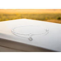 14K White Gold Diamond Bangle with Pear-Shaped Milgrain Center Accent - 0.55 Carat Total Diamond Weight - Royal Jewelry