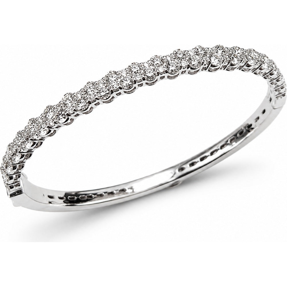14K White Gold Diamond Bangle with Prong-Set Round Brilliant Diamonds - 4.13 Carat Total Diamond Weight by Auriventus