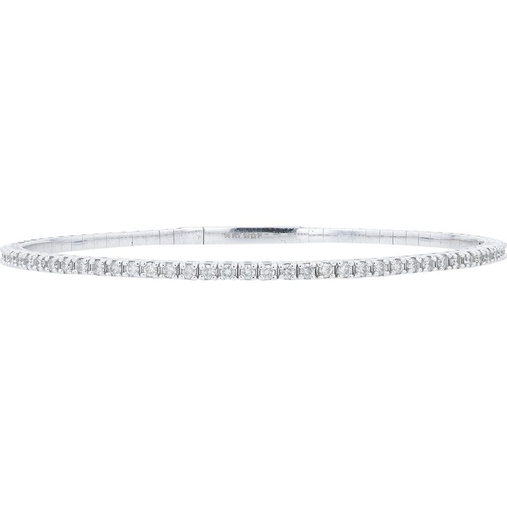 14K White Gold Diamond Bangle with Round Cut Diamonds - 1.00 Carat Total Diamond Weight