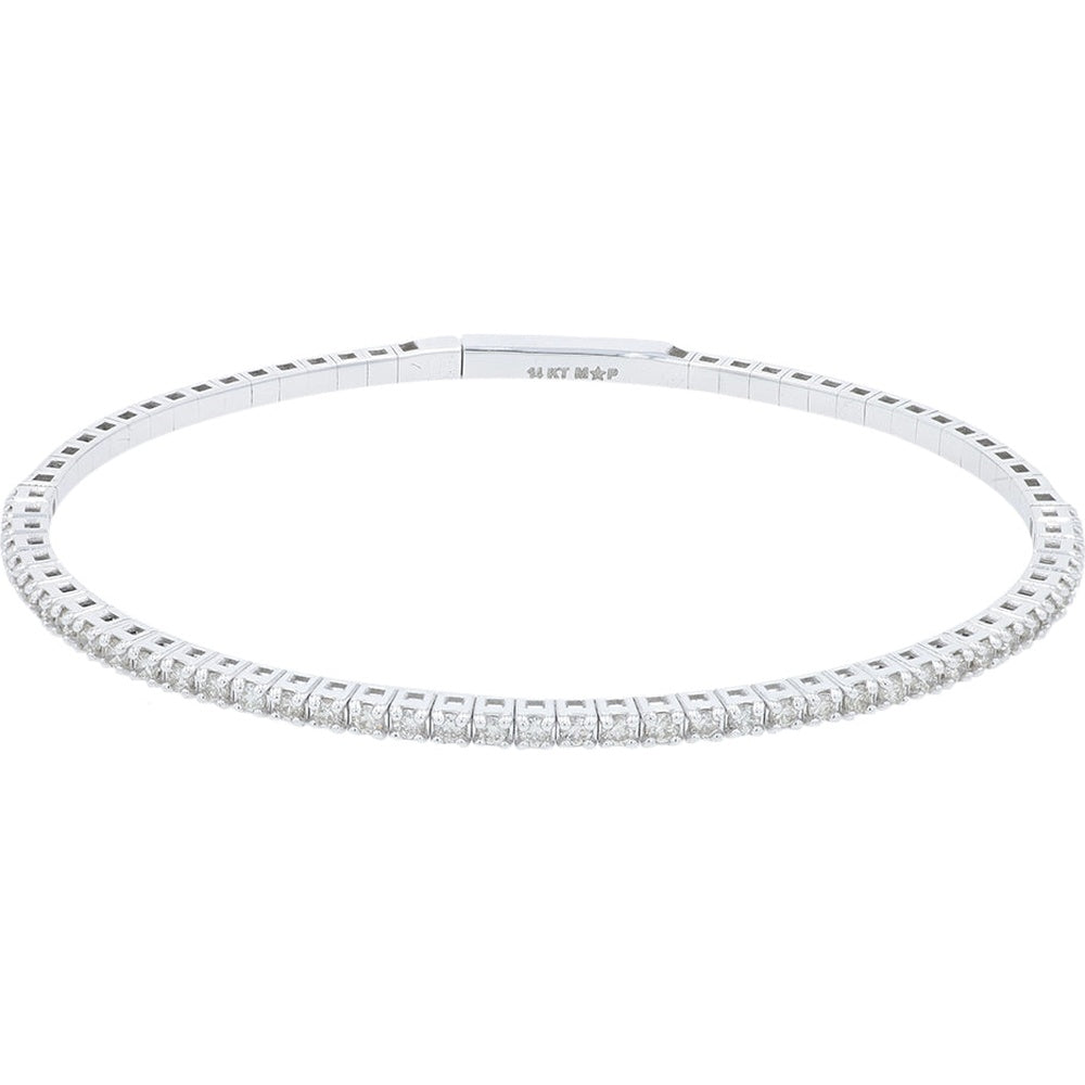 14K White Gold Diamond Bangle with Round Cut Diamonds - 1.00 Carat Total Diamond Weight