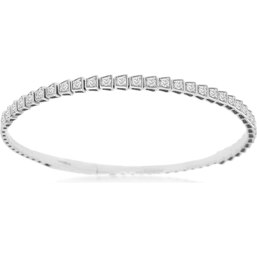 14K White Gold Diamond Bangle with Square Settings - 1 Carat Total Diamond Weight