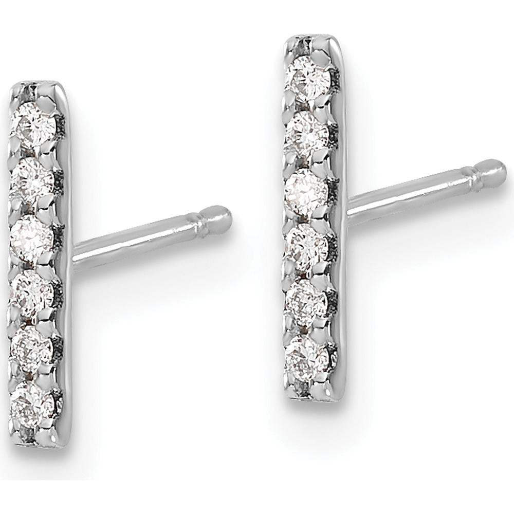 14K White Gold Diamond Bar Earrings with 12 Round Diamonds - 0.008 Carat Total Diamond Weight by Monteluci Fine Jewelry