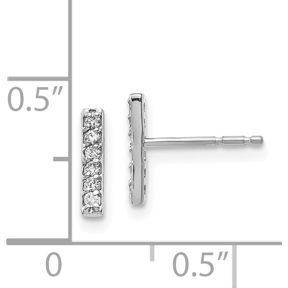 14K White Gold Diamond Bar Earrings with 12 Round Diamonds - 0.008 Carat Total Diamond Weight by Monteluci Fine Jewelry