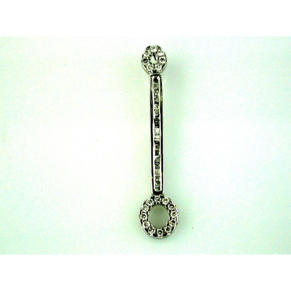 14K White Gold Diamond Bar Pendant with Round Brilliant Cut Diamond Cluster Motifs – 0.25 Carat Total Diamond Weight - Royal Jewelry