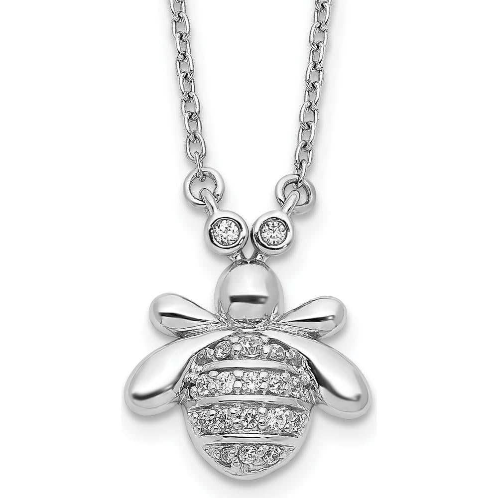 14K White Gold Diamond Bee Pendant Necklace - 1/10 Carat Total Diamond Weight by Monteluci Fine Jewelry