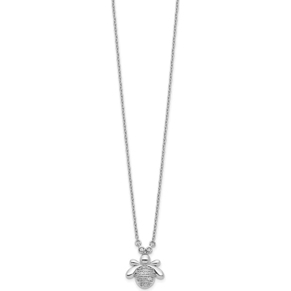 14K White Gold Diamond Bee Pendant Necklace - 1/10 Carat Total Diamond Weight by Monteluci Fine Jewelry
