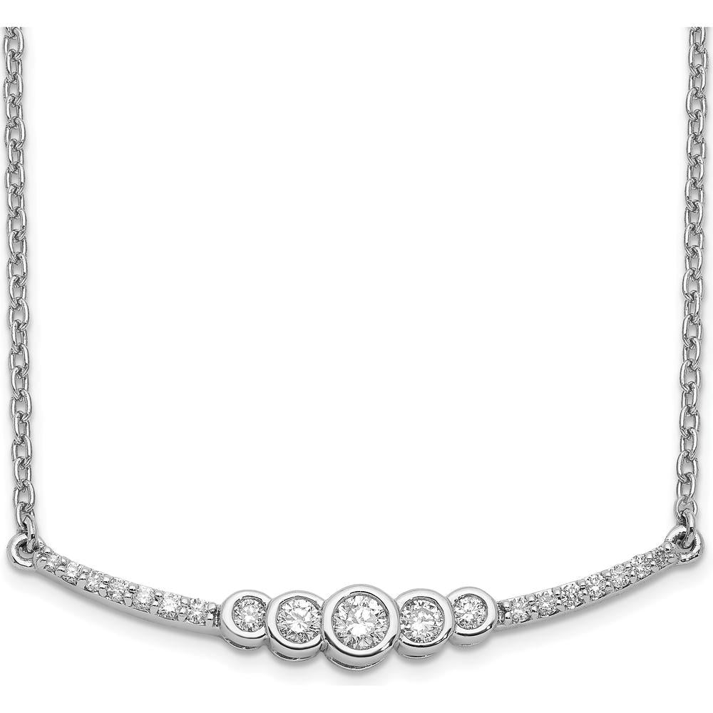 14K White Gold Diamond Bezel-set Curved Bar Necklace - 1/5 Carat Total Diamond Weight by Monteluci Fine Jewelry