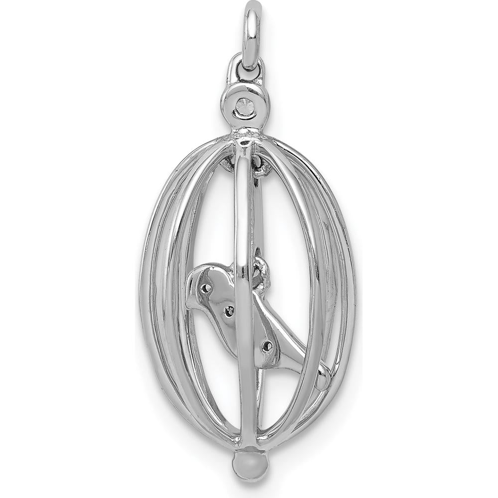14K White Gold Diamond Bird in Cage Pendant with 5 Round Diamonds - 0.03 Carat Total Diamond Weight by Monteluci Fine Jewelry