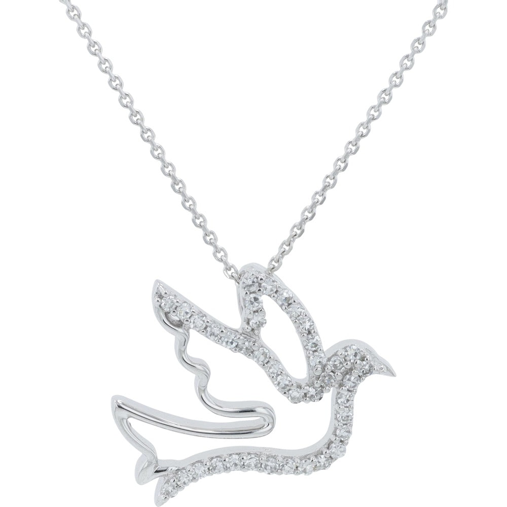 14K White Gold Diamond Bird Pendant with Prong-Set Round Diamonds - 0.12 Carat Total Diamond Weight