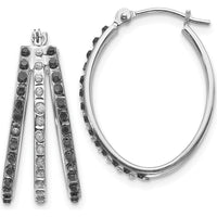14K White Gold Diamond Black & White Diamond Triple Oval Hinged Hoop Earrings - 0.010 Carats Total Diamond Weight by Monteluci Fine Jewelry