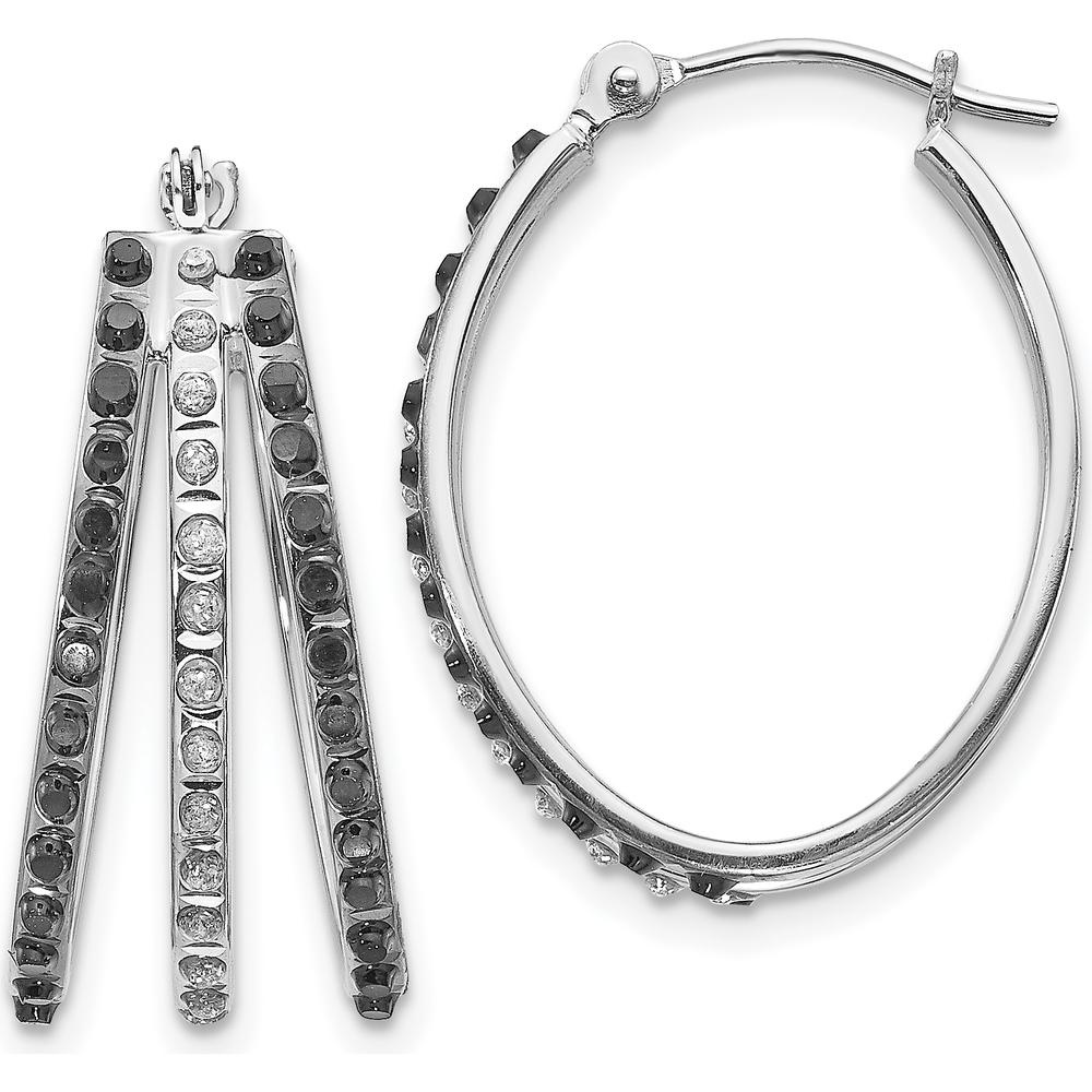 14K White Gold Diamond Black & White Diamond Triple Oval Hinged Hoop Earrings - 0.010 Carats Total Diamond Weight by Monteluci Fine Jewelry