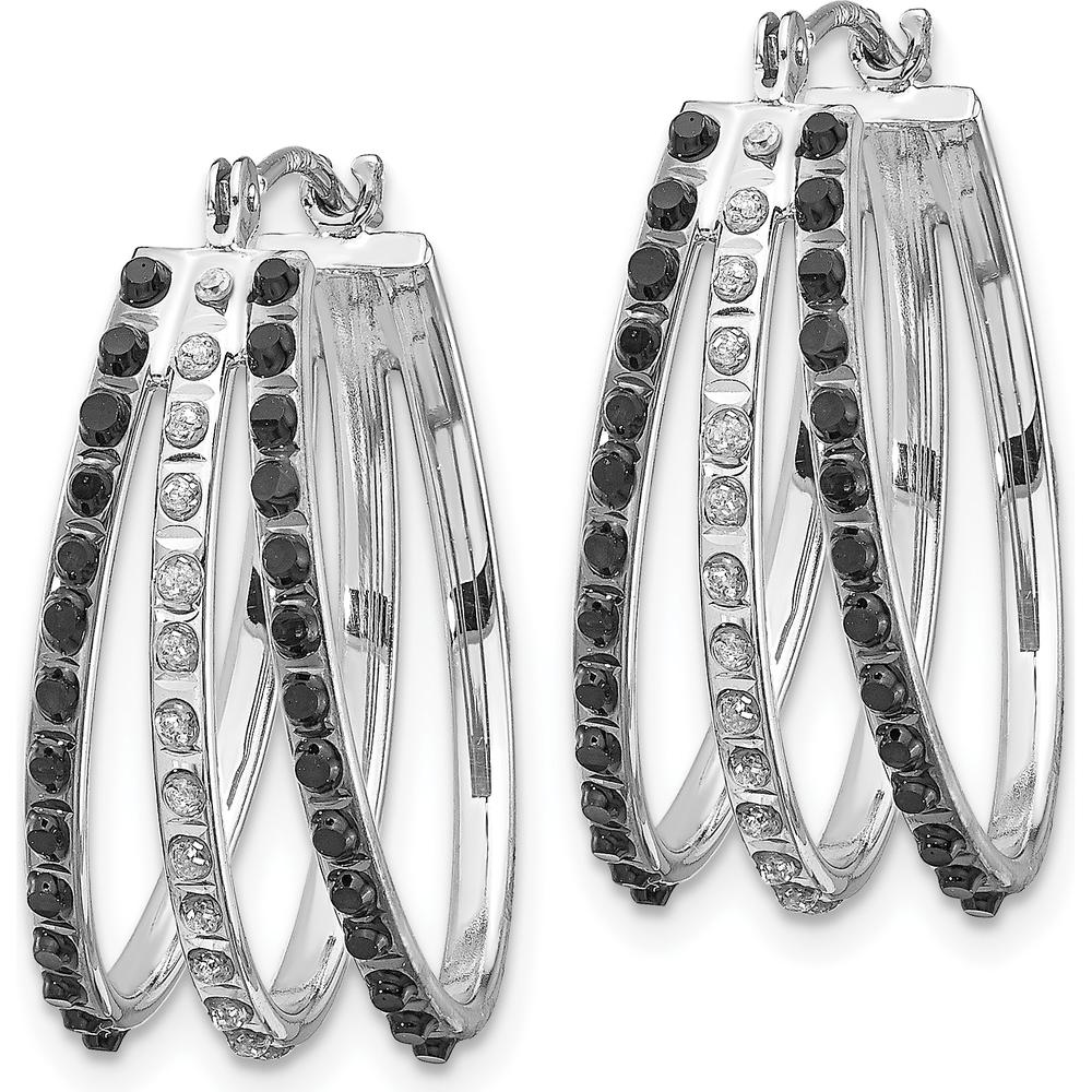 14K White Gold Diamond Black & White Diamond Triple Oval Hinged Hoop Earrings - 0.010 Carats Total Diamond Weight by Monteluci Fine Jewelry
