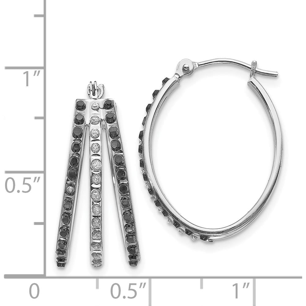 14K White Gold Diamond Black & White Diamond Triple Oval Hinged Hoop Earrings - 0.010 Carats Total Diamond Weight by Monteluci Fine Jewelry