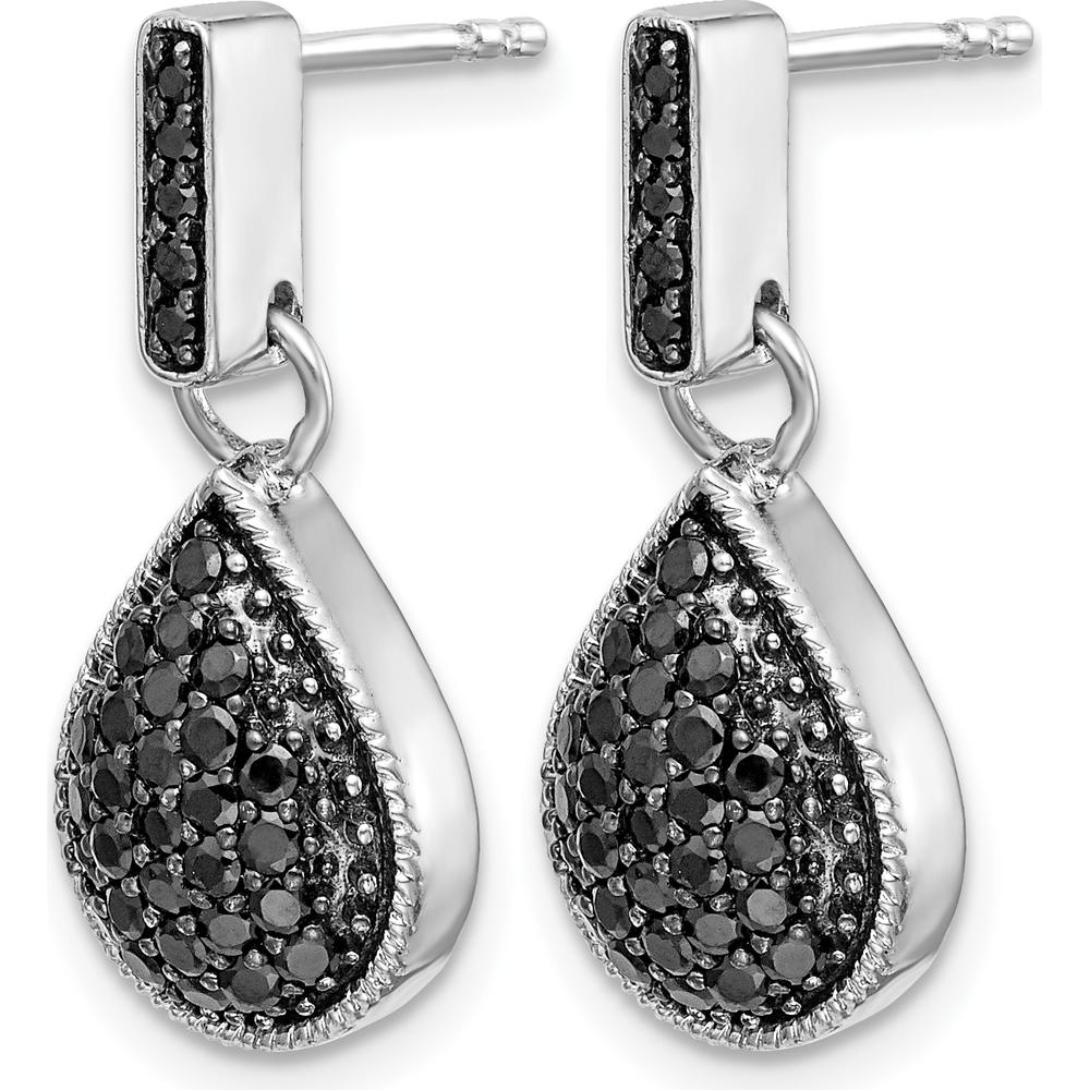 14K White Gold Diamond Black Teardrop Dangle Earrings - 0.14 Carat Total Diamond Weight by Monteluci Fine Jewelry
