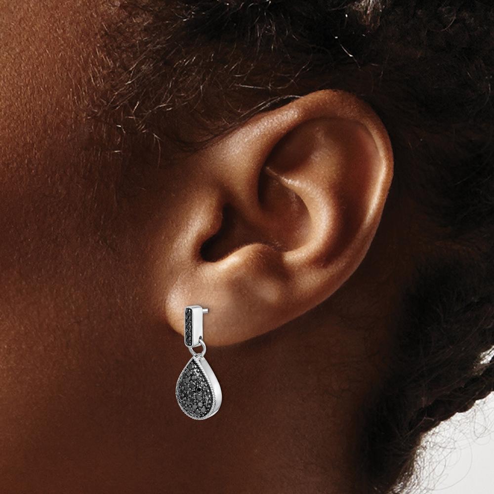 14K White Gold Diamond Black Teardrop Dangle Earrings - 0.14 Carat Total Diamond Weight by Monteluci Fine Jewelry