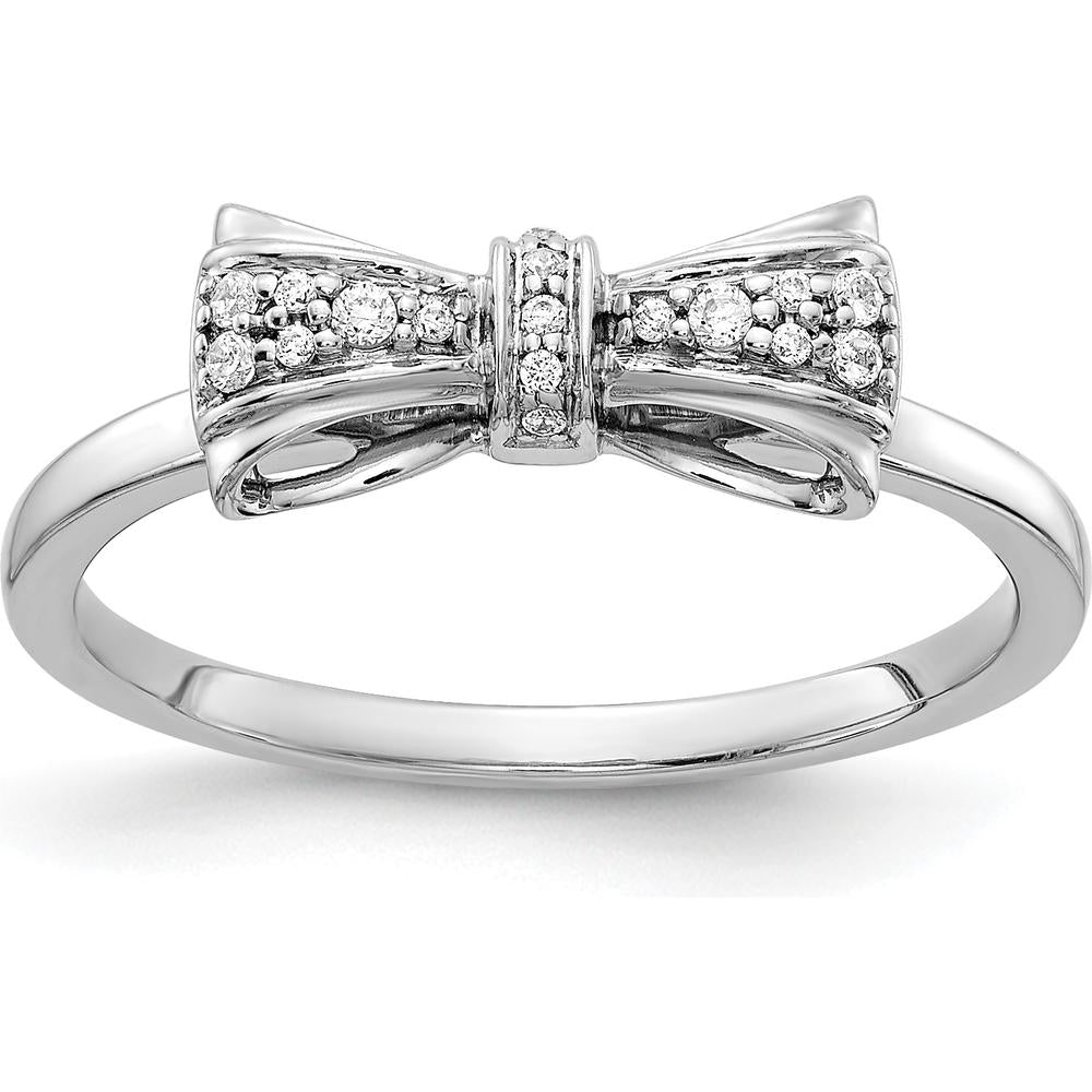 14K White Gold Diamond Bow Ring with Pavé-Set Round Natural Diamonds - 0.08 Carat Total Diamond Weight by 0