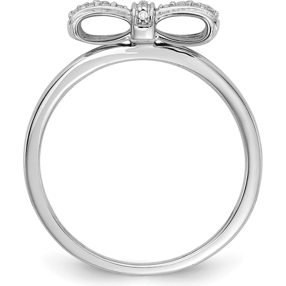 14K White Gold Diamond Bow Ring with Pavé-Set Round Natural Diamonds - 0.08 Carat Total Diamond Weight by 0