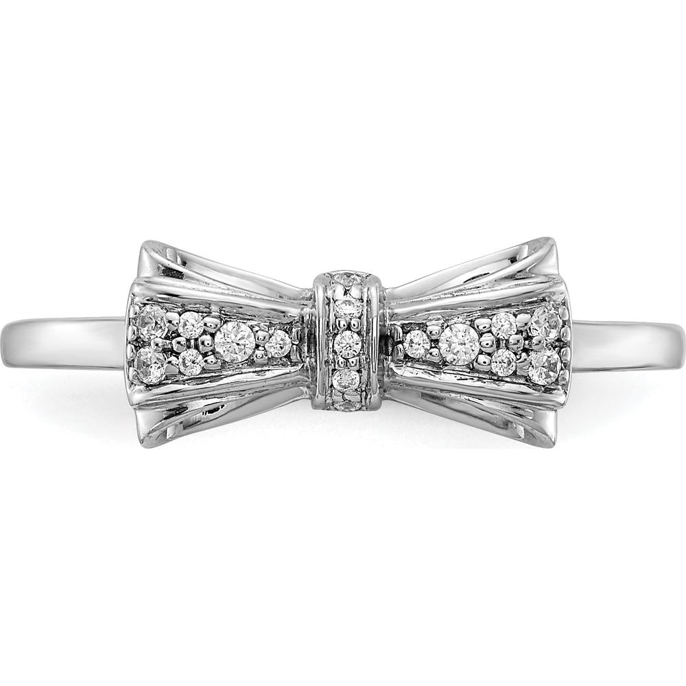 14K White Gold Diamond Bow Ring with Pavé-Set Round Natural Diamonds - 0.08 Carat Total Diamond Weight by 0