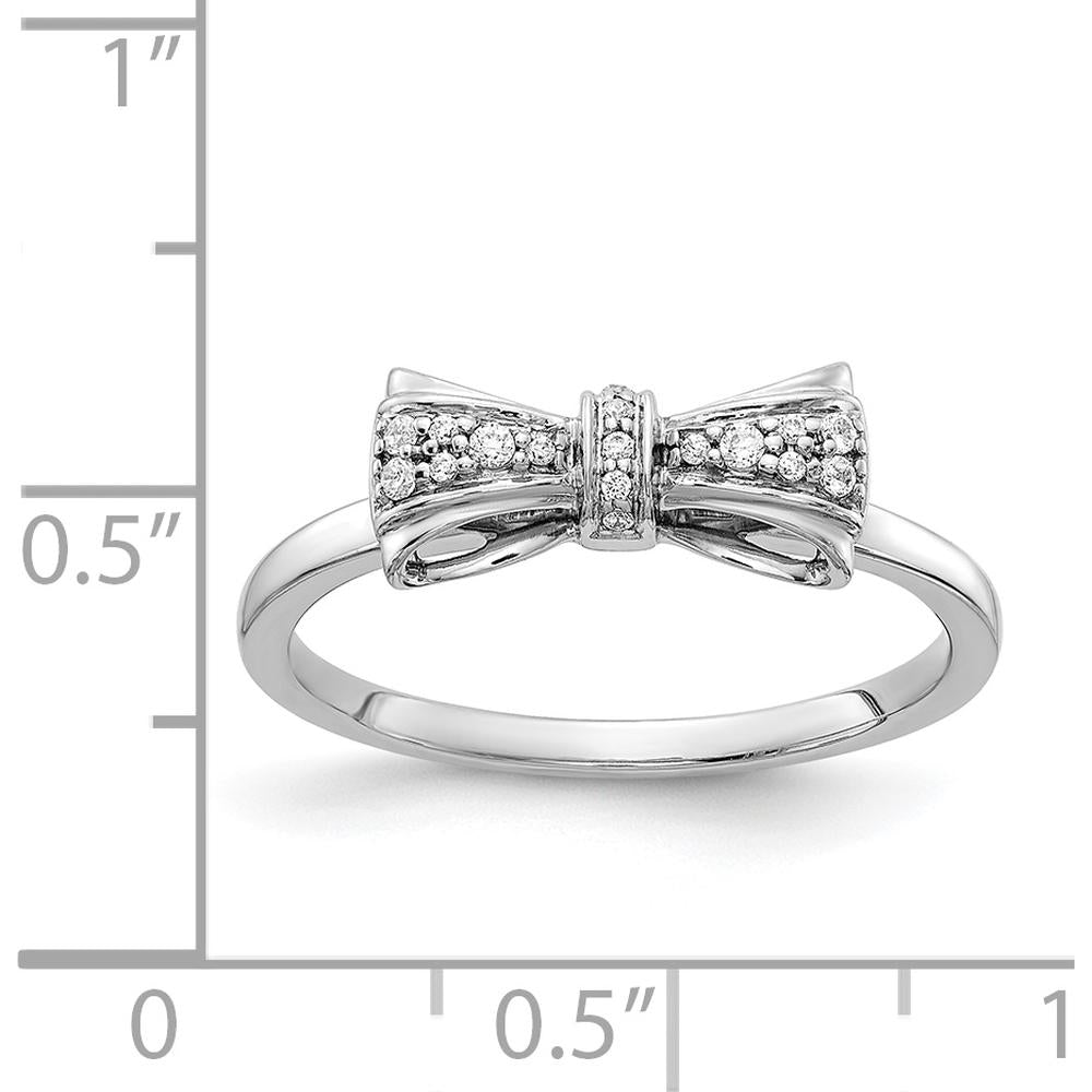 14K White Gold Diamond Bow Ring with Pavé-Set Round Natural Diamonds - 0.08 Carat Total Diamond Weight by 0