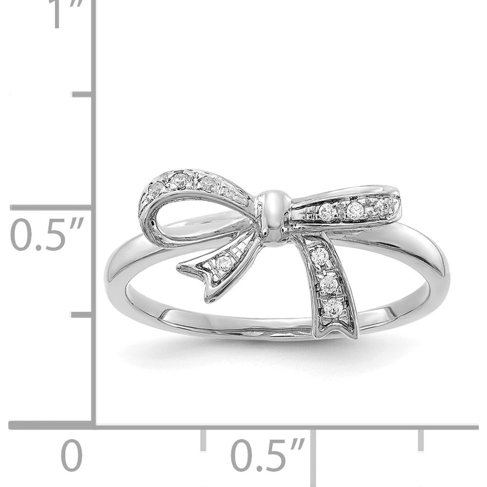 14K White Gold Diamond Bow Ring with Round Natural Diamonds - 0.02 Carat Total Diamond Weight by 0